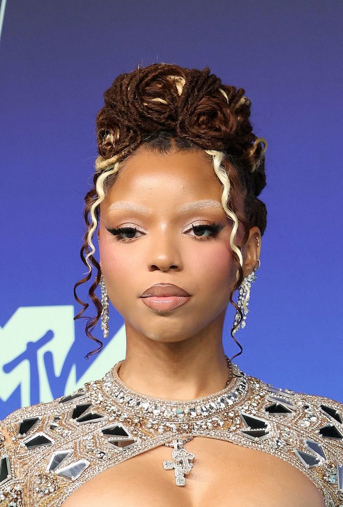 Chloe Bailey Sheer Beaded Cleavage Mirror Gown Vmas