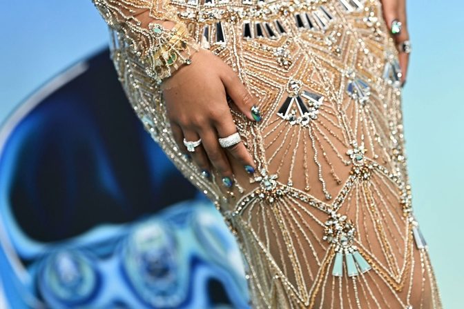 Chloe Bailey Sheer Beaded Cleavage Mirror Gown Vmas