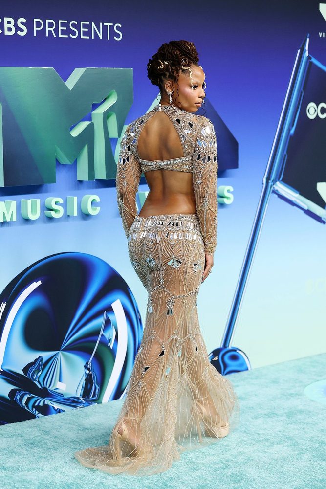 Chloe Bailey Sheer Beaded Cleavage Mirror Gown Vmas