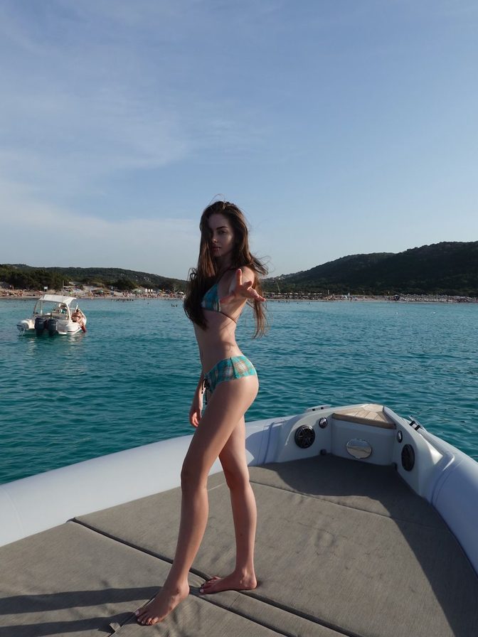 Diana Bentley Slim Body Turquoise Bikini Boat Deck
