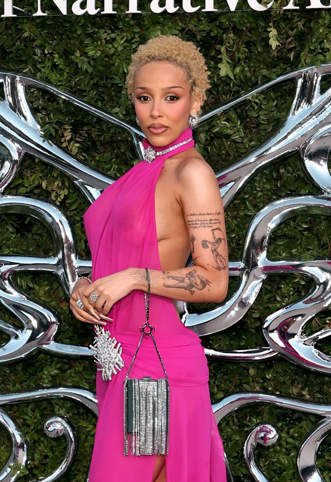 Doja Cat Sheer Pink Dress Bare Boobs Lucas Museum 001