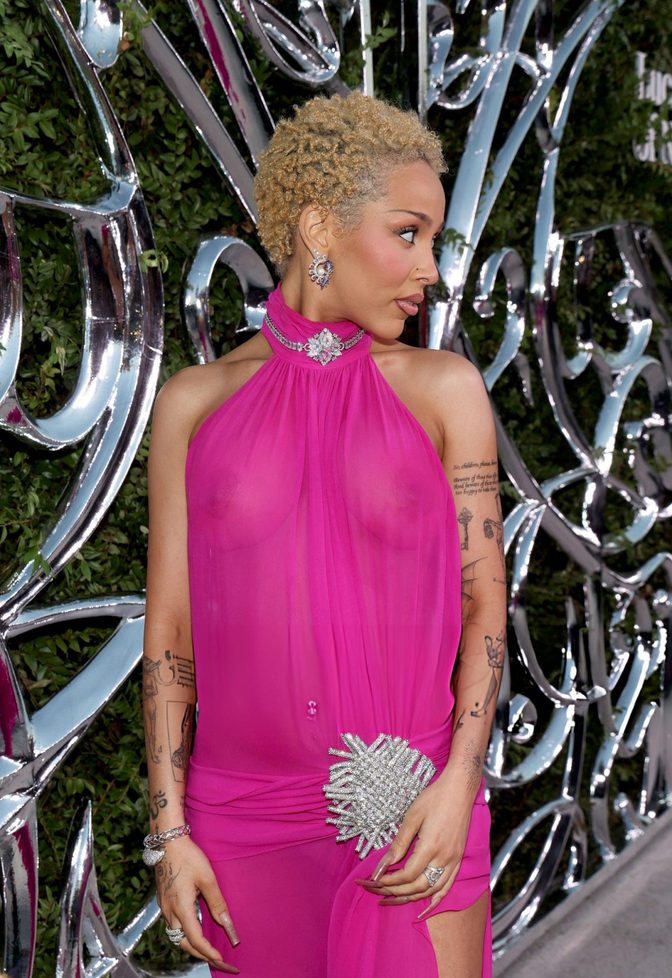 Doja Cat Sheer Pink Dress Bare Boobs Lucas Museum