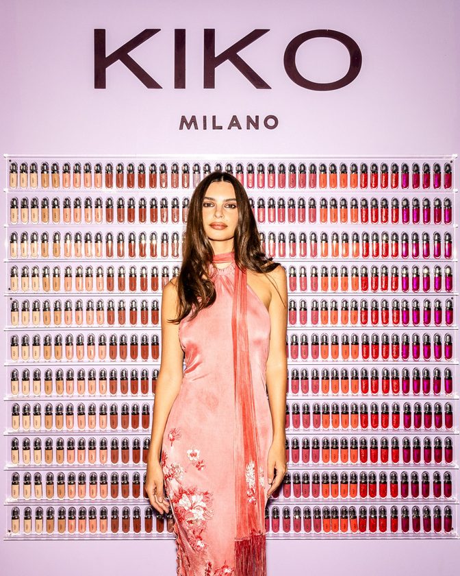 Emily Ratajkowski Busty Pink Satin Dress Kiko Milano