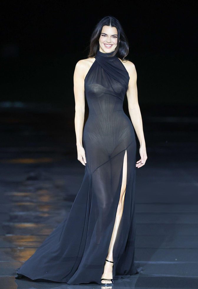 Kendall Jenner Sheer Black Mesh Dress Loreal Paris High Slit