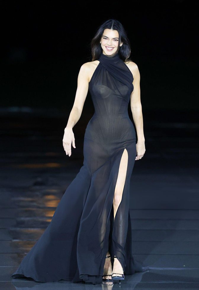 Kendall Jenner Sheer Black Mesh Dress Loreal Paris High Slit 003