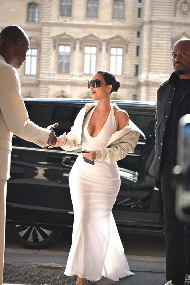Kim Kardashian Braless White Dress Huge Breasts Cleavage Paris