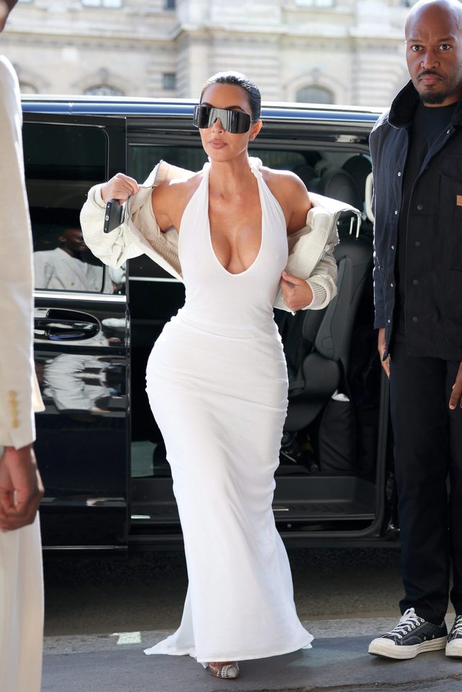 Kim Kardashian Braless White Dress Huge Breasts Cleavage Paris