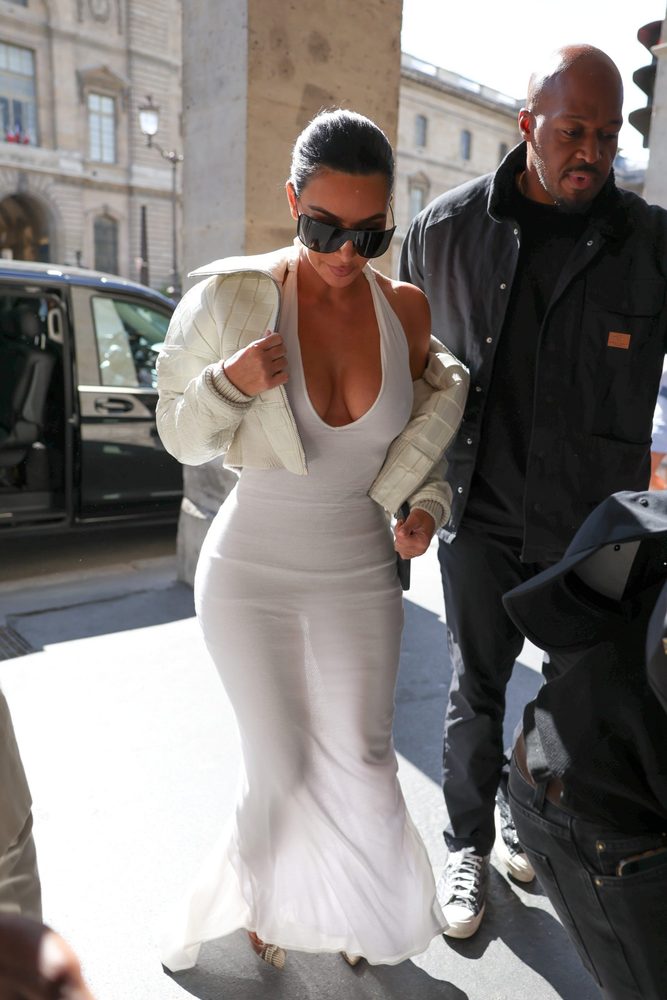 Kim Kardashian Braless White Dress Huge Breasts Cleavage Paris