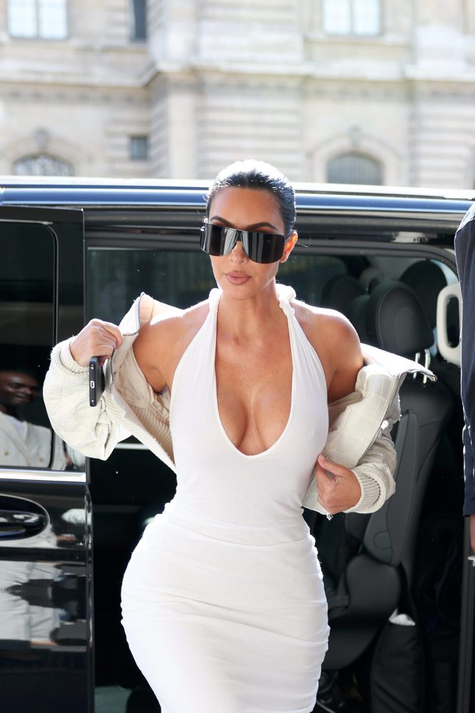 Kim Kardashian Braless White Dress Huge Breasts Cleavage Paris