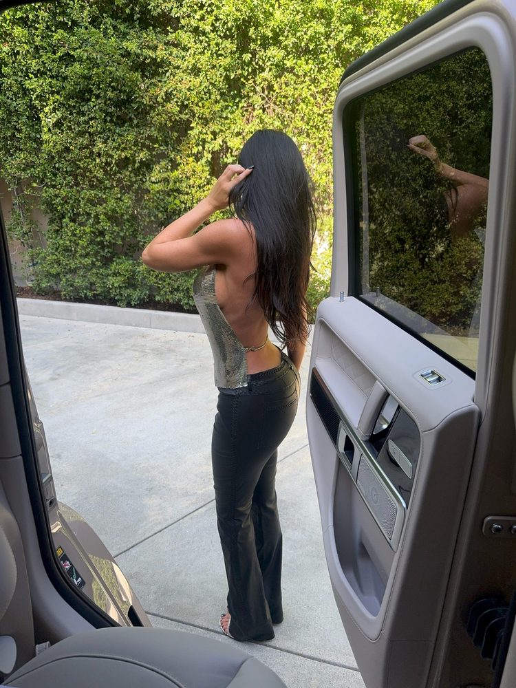 Kylie Jenner Bare Back Leather Ass Mesh Top