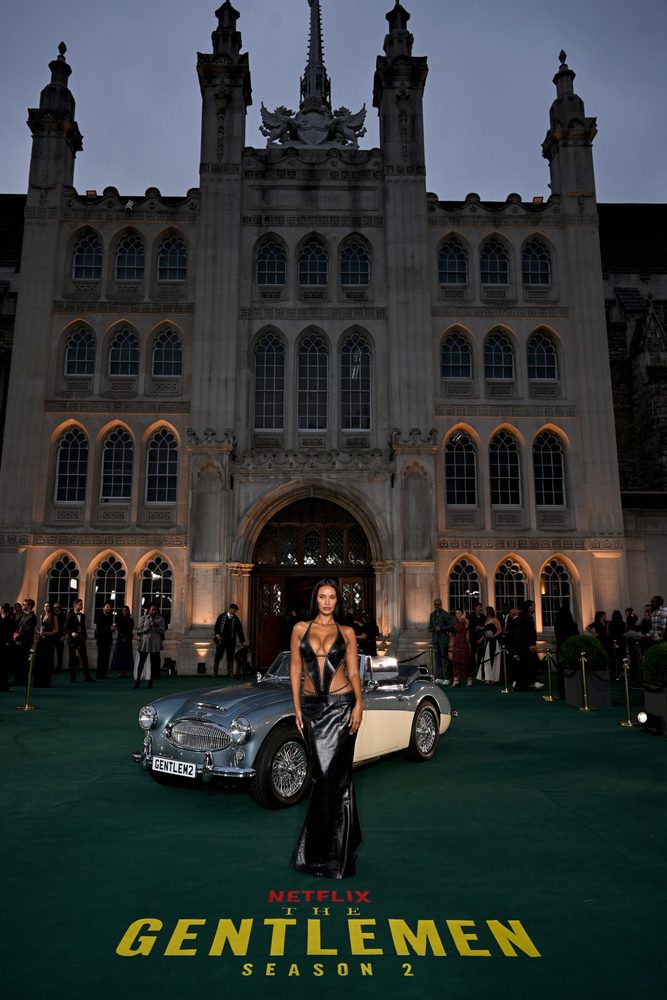 Maya Jama Boobs Cleavage Leather Cutout Dress