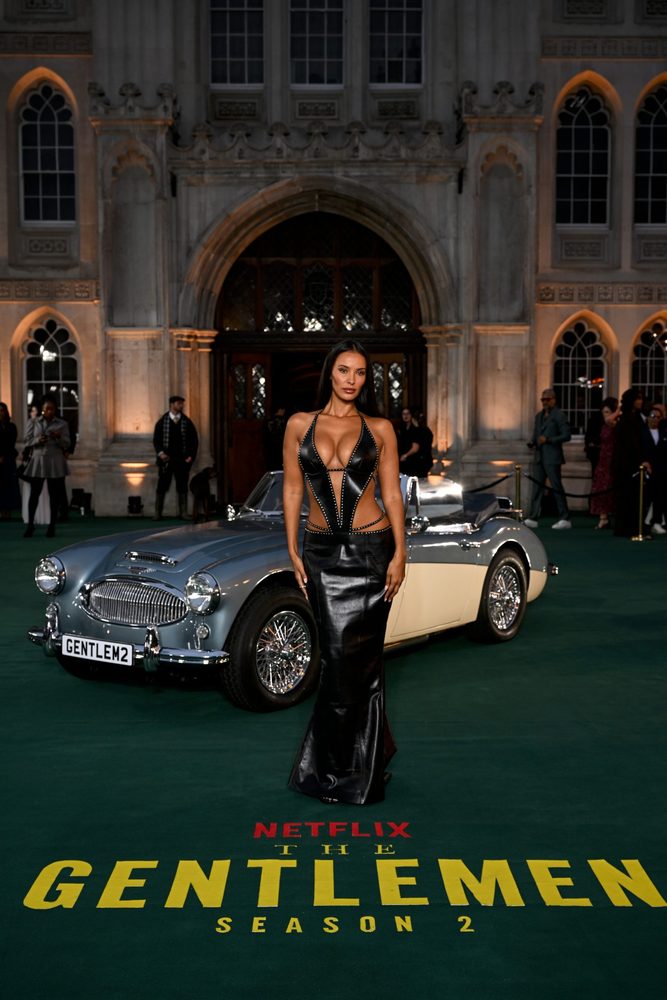Maya Jama Boobs Cleavage Leather Cutout Dress