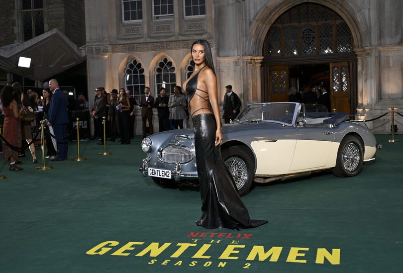 Maya Jama Boobs Cleavage Leather Cutout Dress