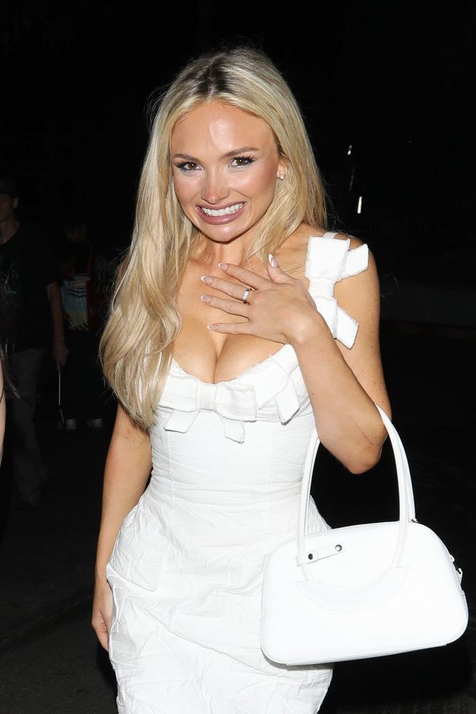Natalie Alyn Lind Deep Cleavage Tight White Dress Emmys Party 005