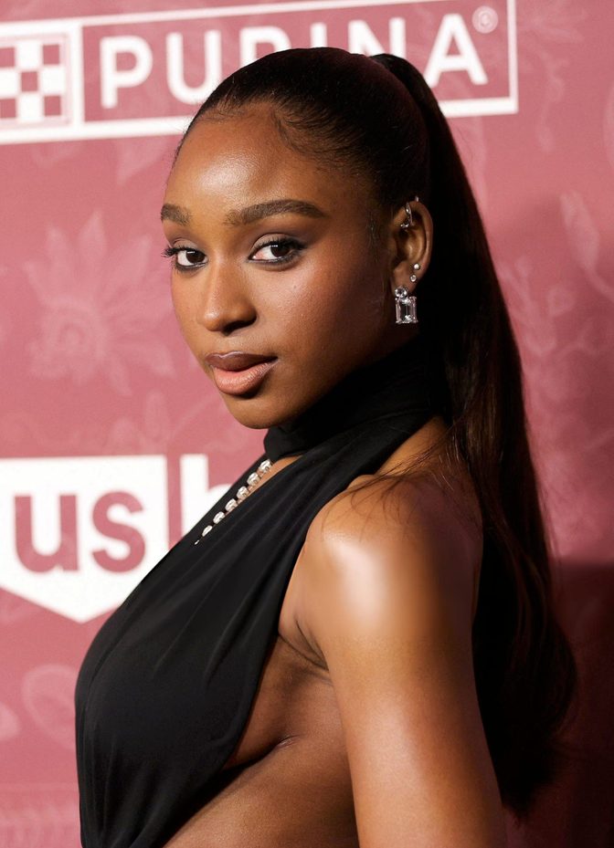 Normani Braless Black Gown Cleavage Leggy Slit Red Carpet