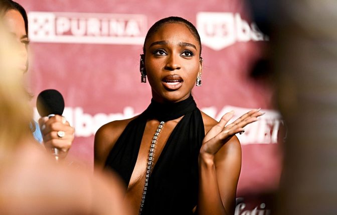 Normani Braless Black Gown Cleavage Leggy Slit Red Carpet