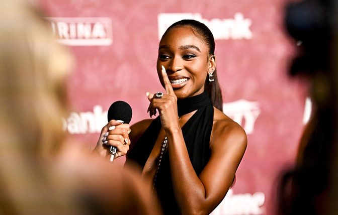 Normani Braless Black Gown Cleavage Leggy Slit Red Carpet