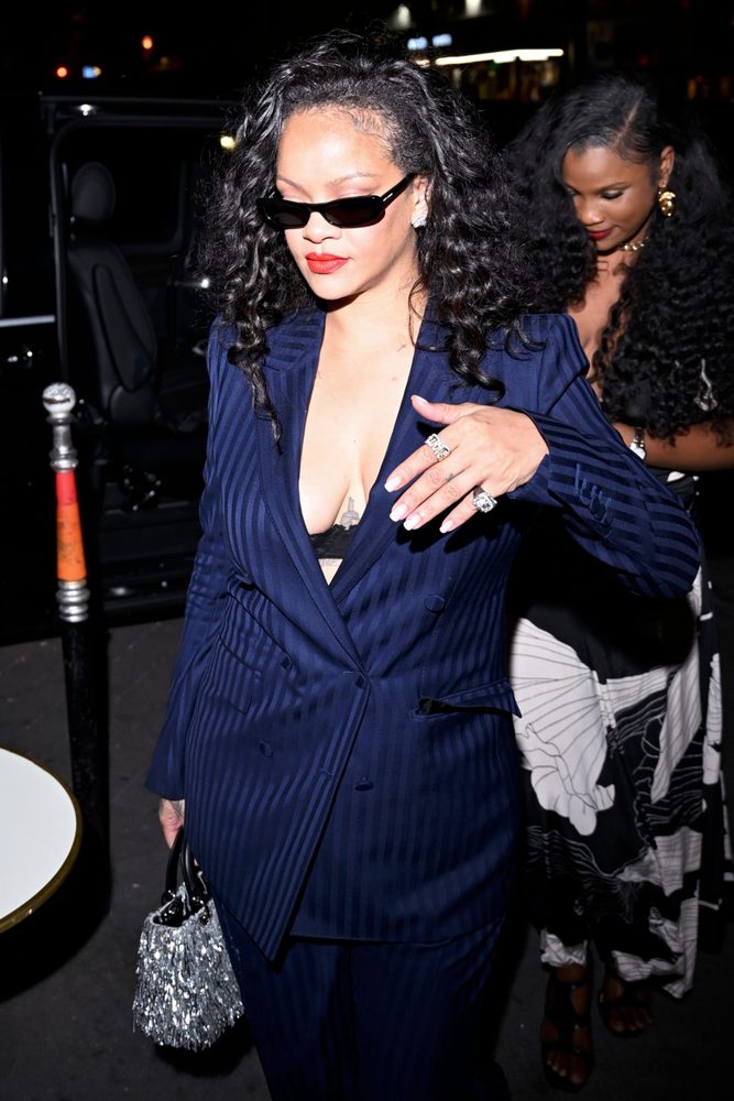 Rihanna Plunging Navy Pinstripe Suit Cleavage Paris Cesar
