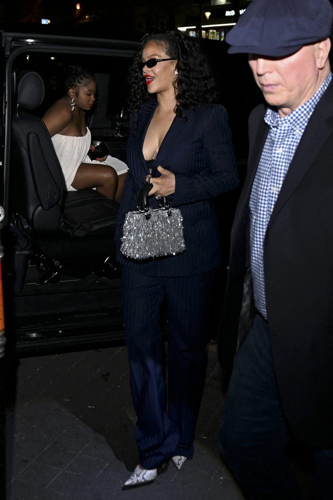 Rihanna Plunging Navy Pinstripe Suit Cleavage Paris Cesar