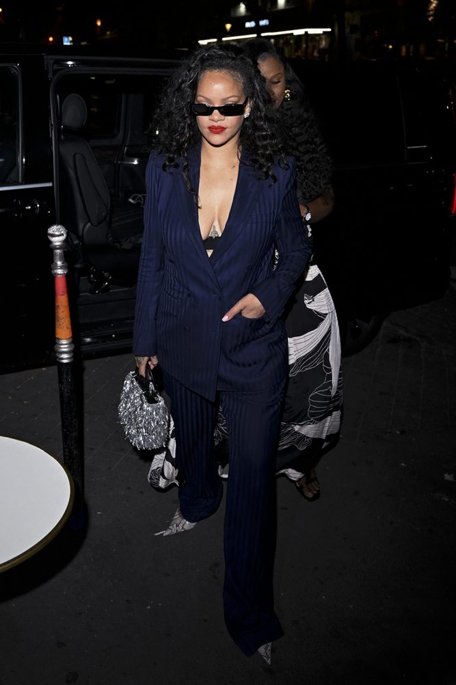 Rihanna Plunging Navy Pinstripe Suit Cleavage Paris Cesar