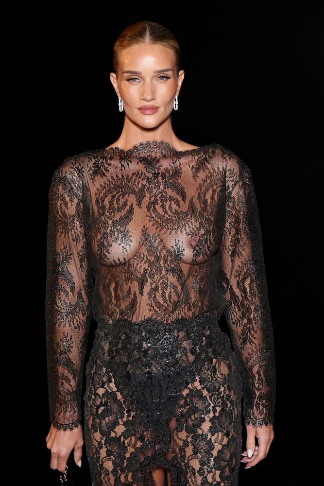 Rosie Huntington Whiteley Braless Sheer Lace Nipples Saint Laurent Paris