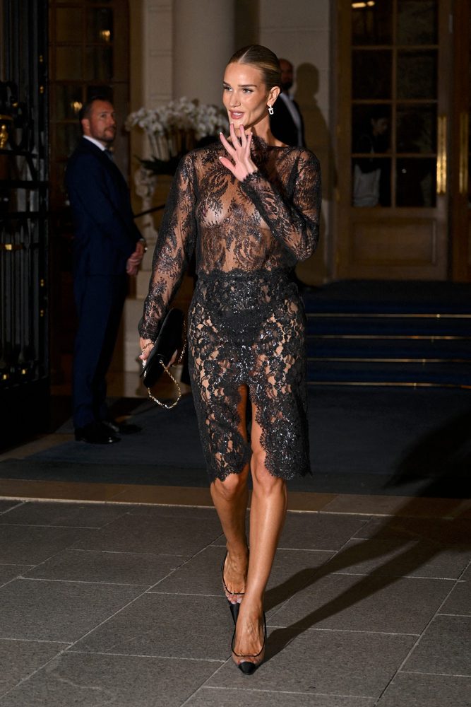 Rosie Huntington Whiteley Braless Sheer Lace Nipples Saint Laurent Paris