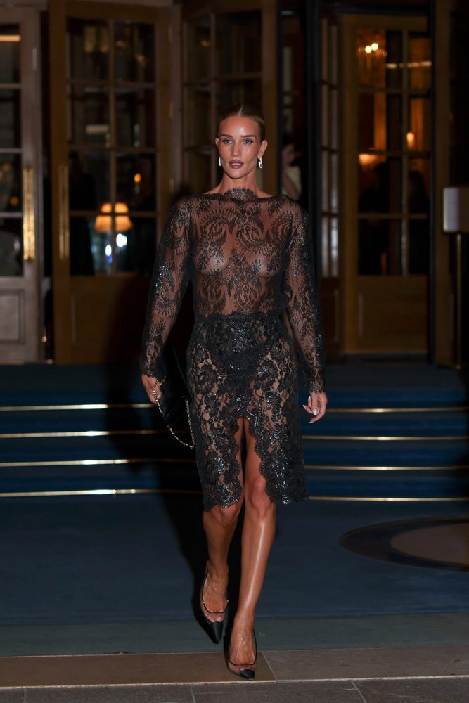 Rosie Huntington Whiteley Braless Sheer Lace Nipples Saint Laurent Paris