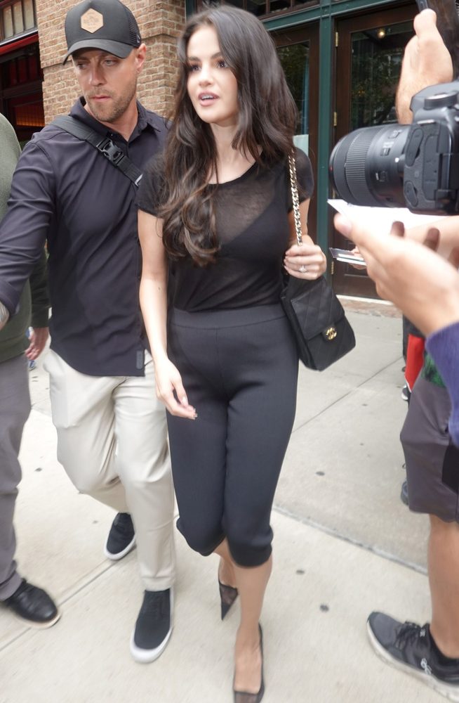 Selena Gomez Sheer Black Top Visible Bra Nyc Street Style