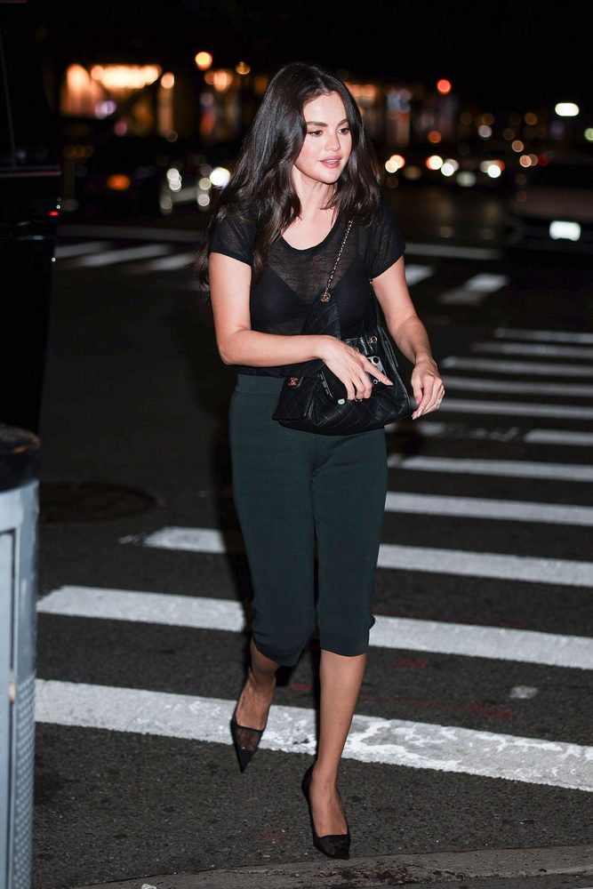 Selena Gomez Sheer Black Top Visible Bra Nyc Street Style