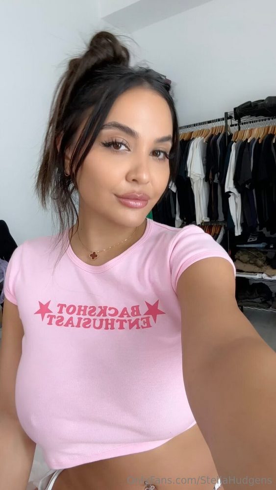 Stella Hudgens Tits Topless Pink Crop Top Mirror Selfie