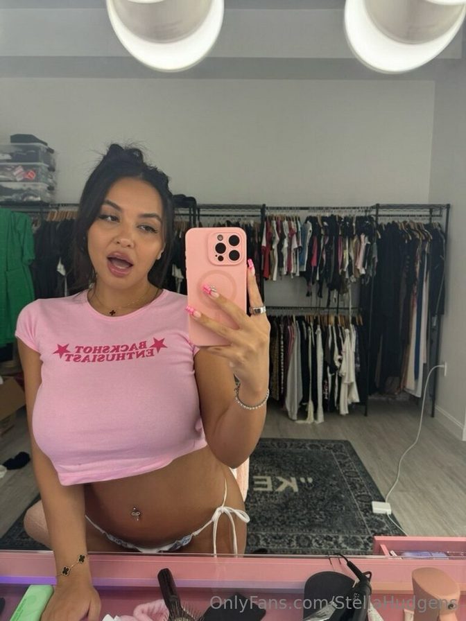 Stella Hudgens Tits Topless Pink Crop Top Mirror Selfie