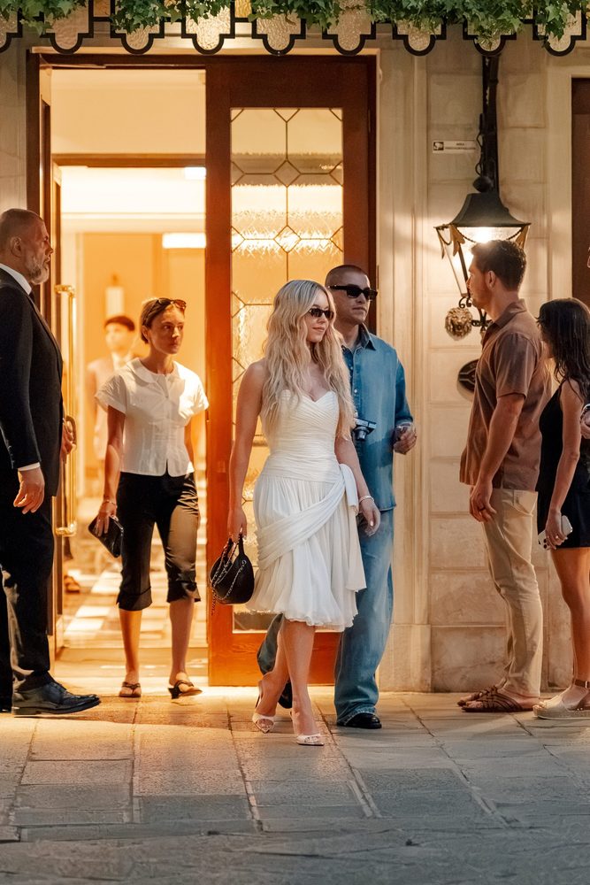 Sydney Sweeney Breasts Cleavage White Dress Venice