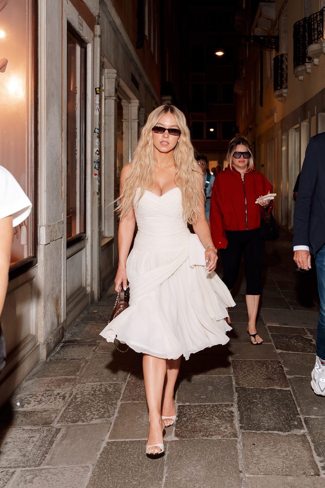 Sydney Sweeney Breasts Cleavage White Dress Venice