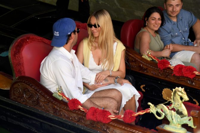 Sydney Sweeney Cleavage Venice Gondola Dress