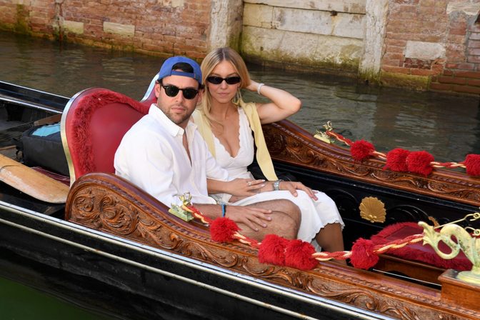 Sydney Sweeney Cleavage Venice Gondola Dress
