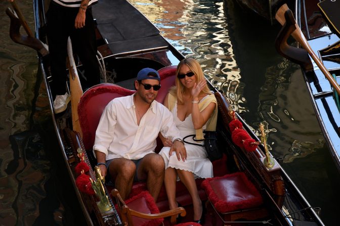 Sydney Sweeney Cleavage Venice Gondola Dress