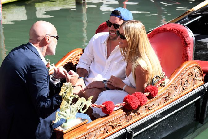 Sydney Sweeney Cleavage Venice Gondola Dress
