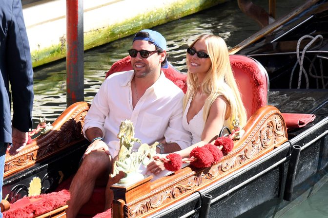Sydney Sweeney Cleavage Venice Gondola Dress