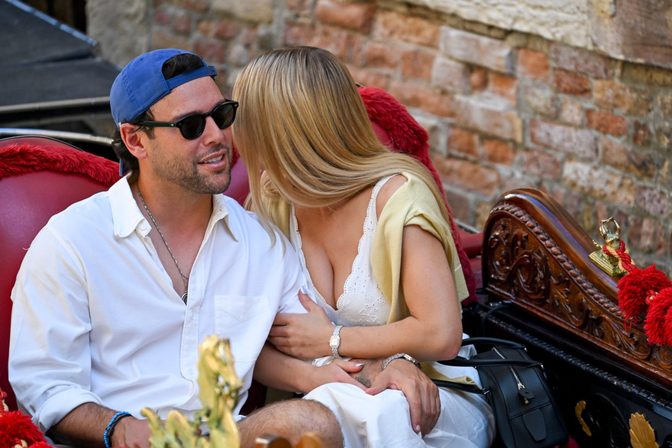 Sydney Sweeney Cleavage Venice Gondola Dress