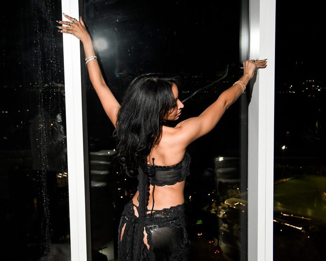 Tinashe Sheer Black Mesh Cutout Dress Popstar Party Nyc
