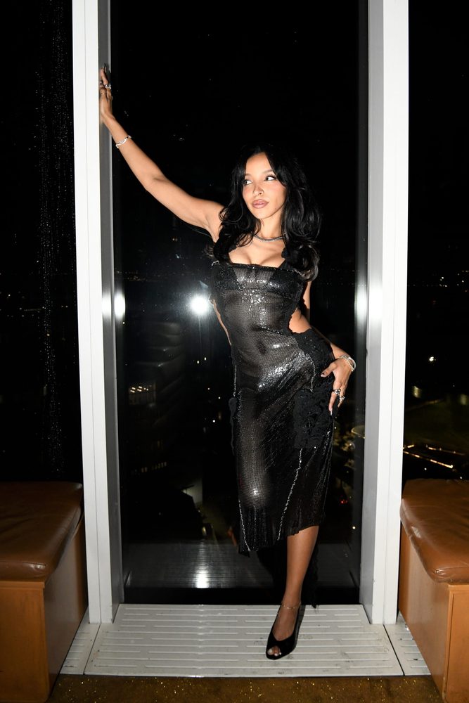 Tinashe Sheer Black Mesh Cutout Dress Popstar Party Nyc