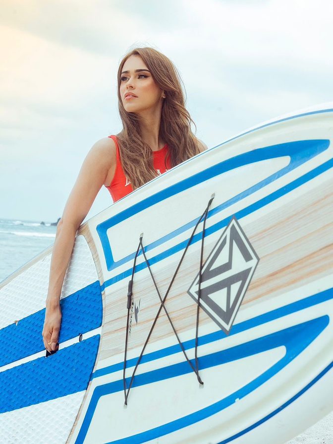 Yanet Garcia Bare Booty Red Thong Surfboard