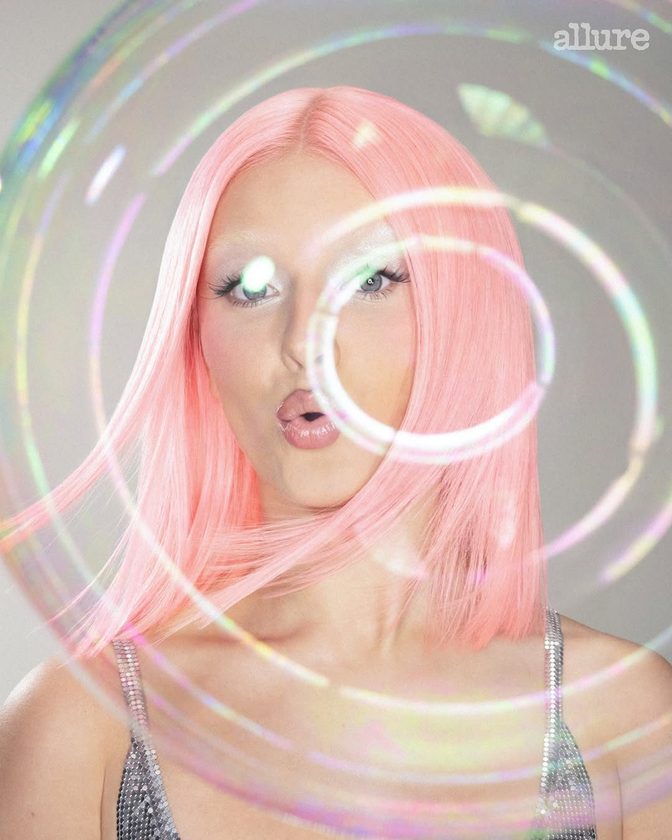 Zara Larsson Sexy Black Bra Pink Wig Allure