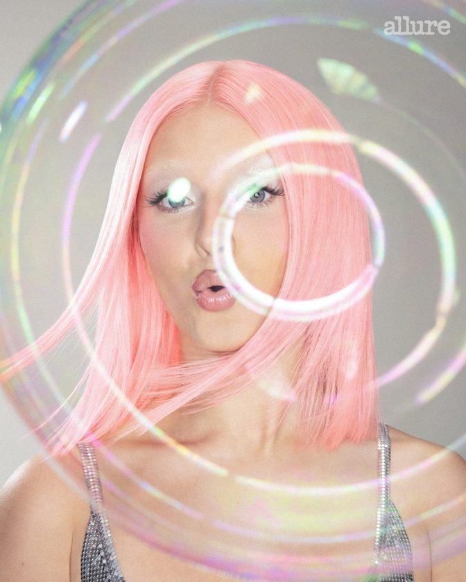Zara Larsson Sexy Black Bra Pink Wig Allure