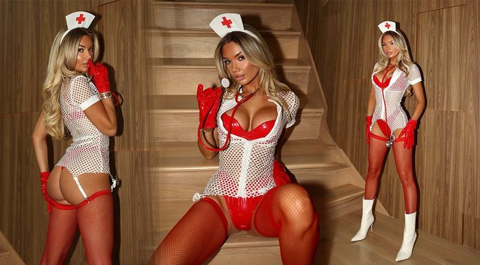 Alexa Collins Goes Wild in Ultra Spicy Red Latex Nurse Costume