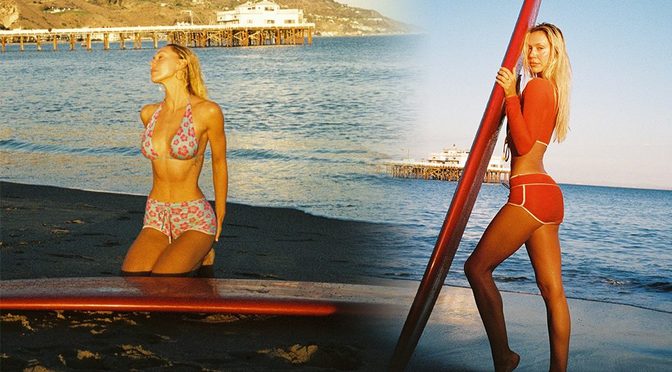 Alexis Ren Rides the Wave in a Tiny Floral Bikini That Barely Contains Her Curves