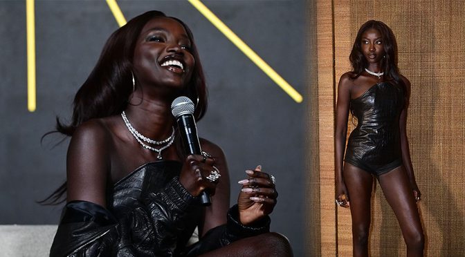 Anok Yai’s Endless Legs and Leather Micro Shorts Steal the Show at Iguatemi