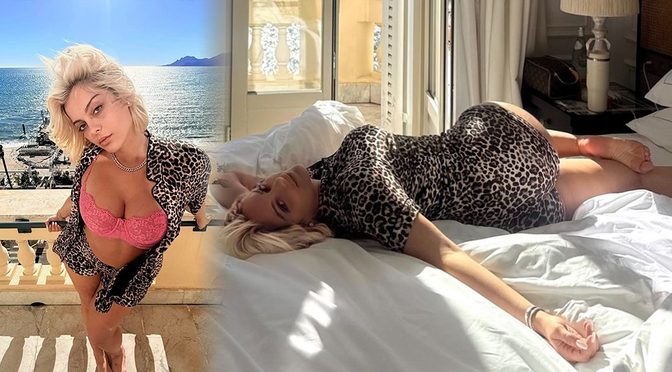 Bebe Rexha Spills Out of That Pink Lace Bra on a Sunny Nice Balcony