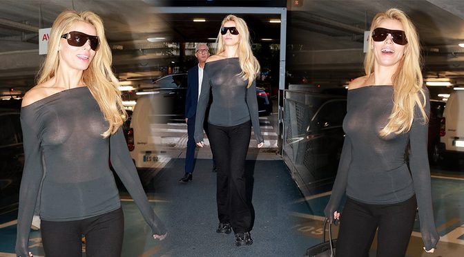 Brooks Nader’s Braless Sheer Top Puts Her Bare Boobs and Nipples on Full Display Arriving in Nice (NSFW)