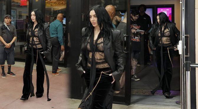 Charli XCX’s See-Through Lace Top Shows Off Her Breasts and Midriff on the NYC Sidewalk
